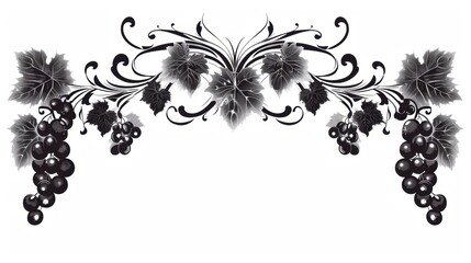 Black vector illustration border drawing design of grape leaf vine