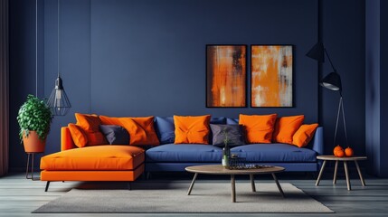 interior orange and navy background