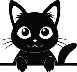 Black Cat Peeking vector illustration design. Black cat isolated on white background. Black cat looking out the window