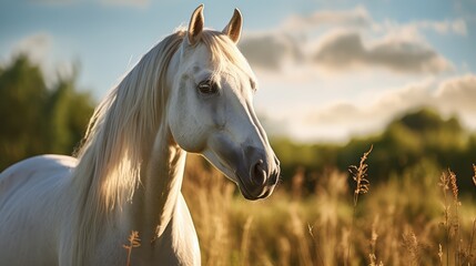 Obraz premium field white horse head