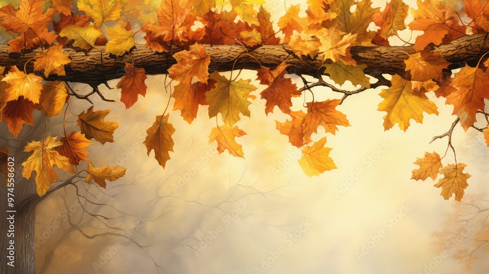 Poster golden autumn leaves border