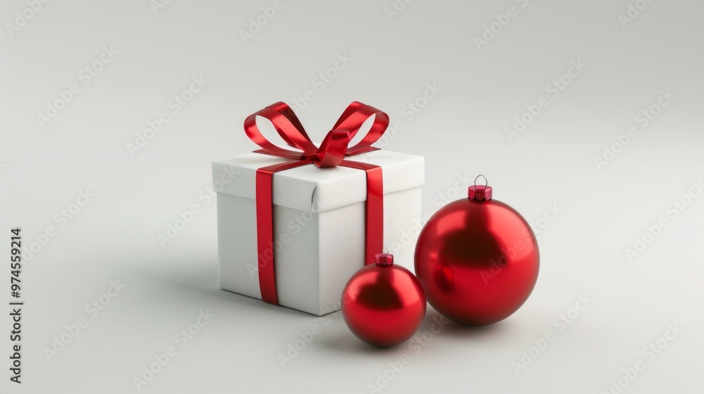 Poster a white box with a red ribbon sits on a white background