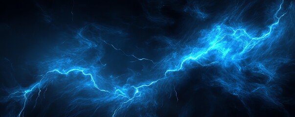 A vector banner of neon blue lightning bolt on a black background