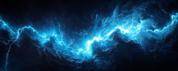 A vector banner of neon blue lightning bolt on a black background

