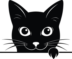 Obraz premium Black Cat Peeking vector illustration design. Black cat isolated on white background. Black cat looking out the window