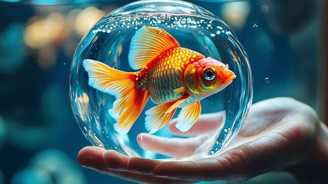 A pet owner feeding their fish in an aquarium, capturing the calm and peaceful bond that extends even to aquatic pets.