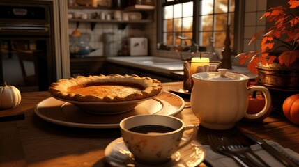 cinnamon pumpkin pie and coffee