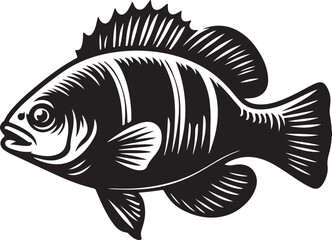 Bluegill fish silhouette vector art illustration isolated on transparent background.