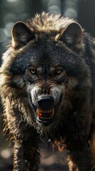 Aggressive Wolf Close Up