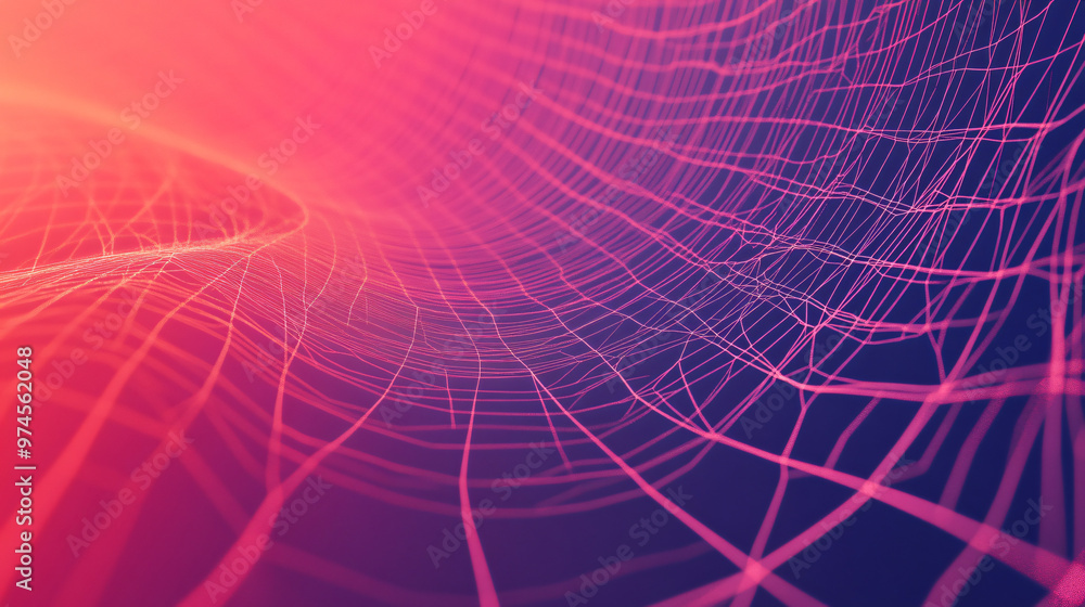 Poster Digital tunnel made of lines with a red and blue gradient background is representing modern technology and communications