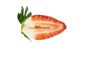 macro half strawberry isolated on white background