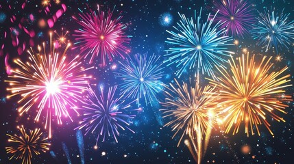 Vibrant Celebration of Colorful Fireworks Illuminating the Night Sky