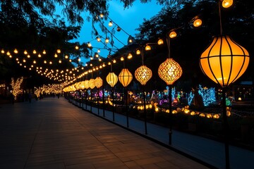 Fototapeta premium Navratri celebrations illuminated by beautiful Festive Lights, creating a lively atmosphere