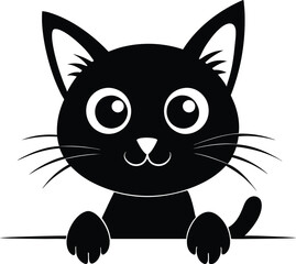 Black Cat Peeking vector illustration design. Black cat isolated on white background. Black cat looking out the window