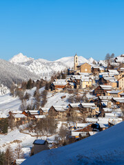 Saint-Veran, the third highest village in Europe in winter. Queyras Regional Natural Park, Hautes-Alpes, French Alps, France