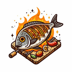 Vector image of a grilled fish
