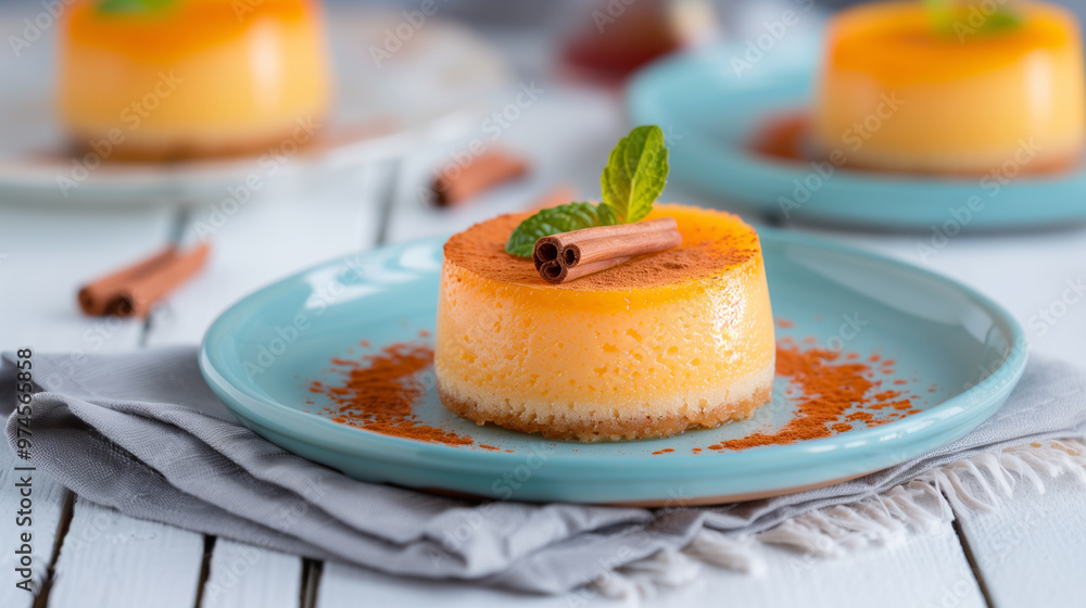 Wall mural delight in this creamy dessert featuring vibrant orange layer atop crumbly base, garnished with mint