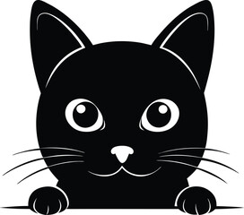 Black Cat Peeking vector illustration design. Black cat isolated on white background. Black cat looking out the window