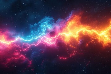 Naklejka premium electrifying 3d render of a vibrant multicolored lightning bolt dynamic energy crackling through the air set against a dark background for maximum visual impact