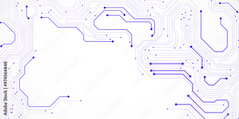 Poster abstract circuit board pattern with blue lines, on a white background. concept of technology, connec