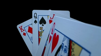 Poker Chips And Card Royal Flush Hearts, Isolated Black Background, Super Slow Motion, 4k Video - Powered by Adobe