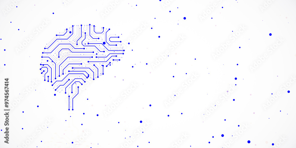 Poster Digital circuit brain illustration on white background. 3D Rendering