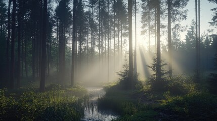 Obraz premium Morning Landscape Scene with Gentle Sunlight and Natural Beauty