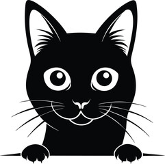 Black Cat Peeking vector illustration design. Black cat isolated on white background. Black cat looking out the window
