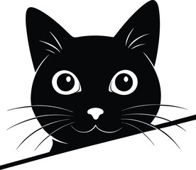 Black Cat Peeking vector illustration design. Black cat isolated on white background. Black cat looking out the window