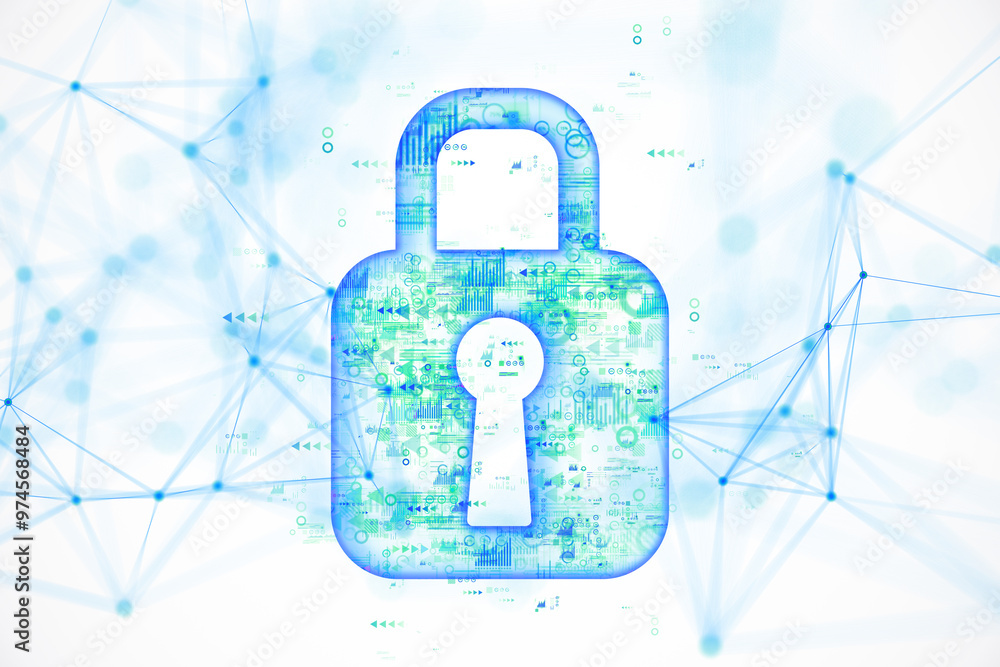Aufkleber Digital padlock with network connections on a white background. 3D Rendering