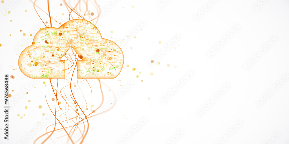 Aufkleber Digital cloud with connecting lines and data symbols on white background. 3D Rendering