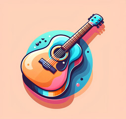 Colorful cartoon style acoustic guitar