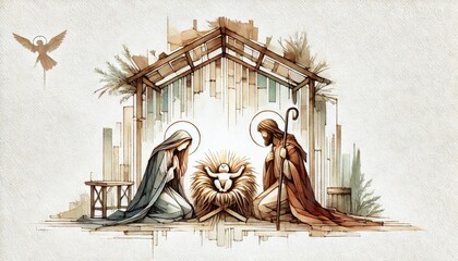 Life of Jesus. Birth of Jesus. Digital painting of the Nativity.