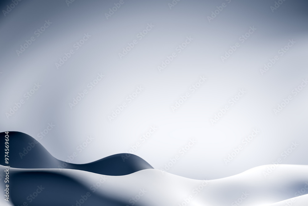 Poster Abstract grey and white wave pattern on gradient backdrop. 3D Rendering