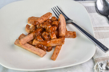 spam fries  top with  chilli