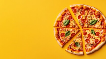 Business concept in minimal of Business chart made of pizza slices, creative data presentation, Copy space for stock photo, no text, no logo, flat design illustration