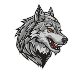 Fototapeta premium Ai generated angry wolf mascot, generative ai fierce and intimidating predatory forest animal head with piercing yellow eyes, exudes strength and power, represents symbol of dominance and fearlessness