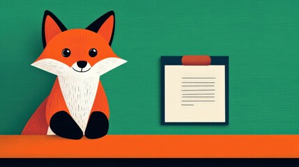 Obraz premium Business concept in minimal of Fox presenting a smart business plan, leading a team meeting, corporate strategy theme, Copy space for stock photo, no text, no logo, flat design illustration