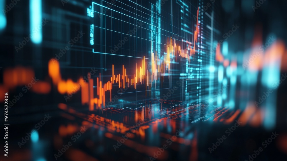 Aufkleber a digital financial graph on a computer screen, with rising bars and lines indicating market growth.