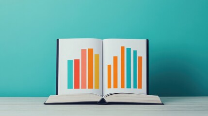 Business concept in minimal of Open book with business charts and financial reports, professional planning theme, Copy space for stock photo, no text, no logo, flat design illustration