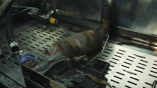 Cargo truck vehicle dpf (Diesel Particulate Filter) filter cleaning process, car emission reduction