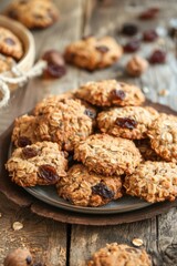 Homemade raisin cookies closeup view