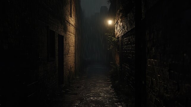 At night in the alley when it rains