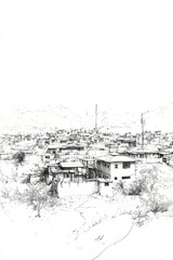 Aweil, South Sudan, black and white pen pencil hand-drawn effect portrait drawing illustration for travel poster, card, wallpaper, backdrop or banner. Modern, clear, artistic and simple