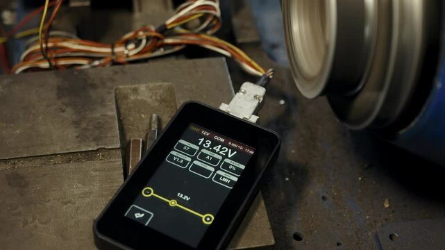 Hand adjusting voltage on device switches voltage measurement parameters on the multimeter
