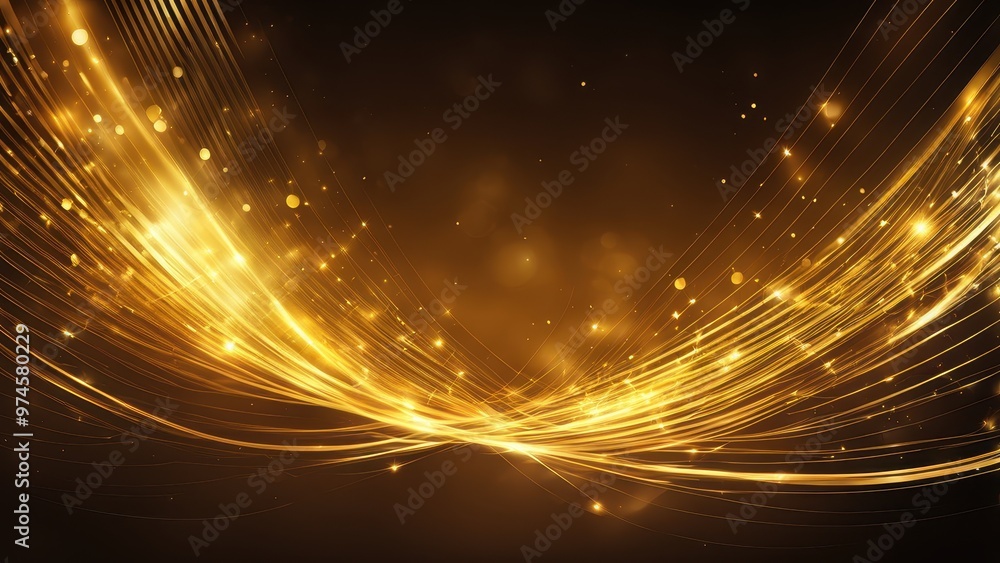 Poster a shimmering golden abstract background with flowing lines and glowing particles, ideal for festive 