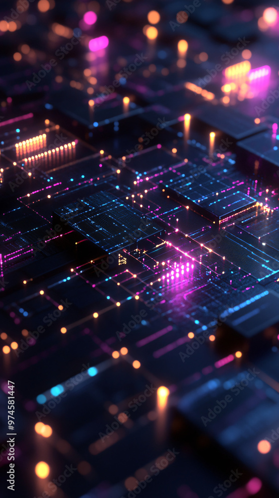 Aufkleber Network is being traversed by a complex circuit board with illuminated pathways