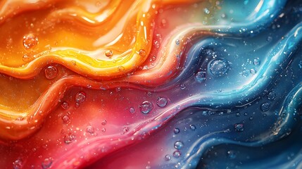 Streams of colorful 3D liquid twist through the scene, their paint-like motion blending with abstract technology-inspired forms. The composition vibrant energy is balanced by clear space for text