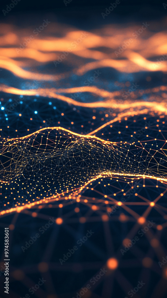 Poster abstract orange plexus structure is forming a landscape with hills and valleys