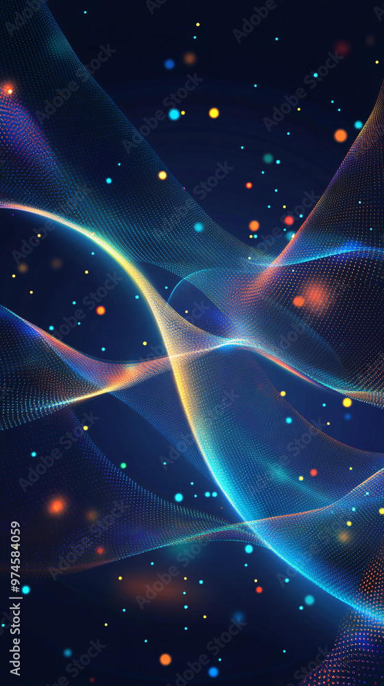 Poster Abstract background forming flowing colorful lines and particles with a depth of field effect